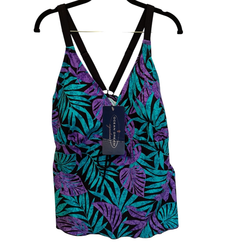 Ocean Dreams Purple and Teal Leaf Print Swim Top
